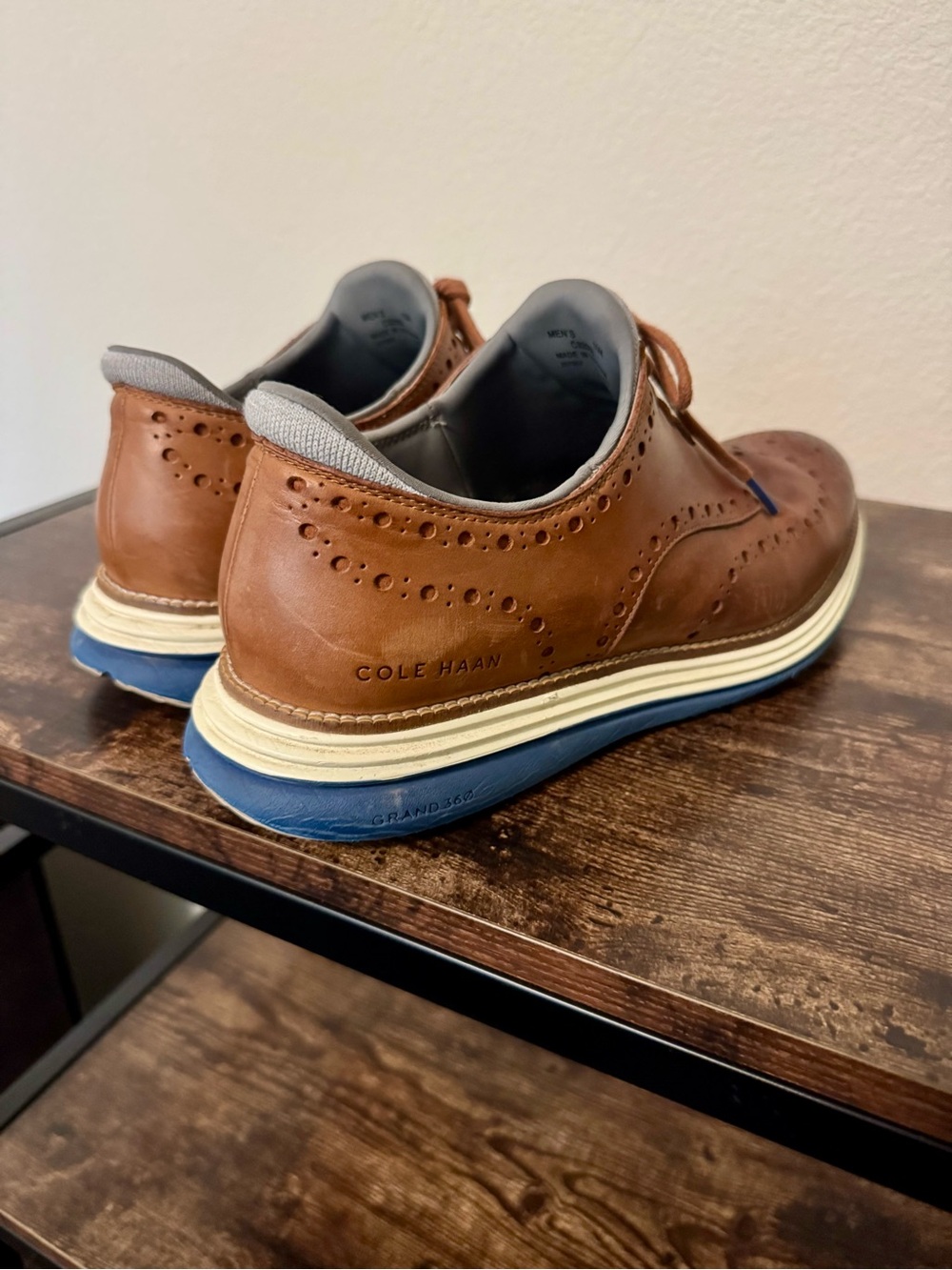 Cole Haan Brown Leather Wingtip Derbys with Blue Accent - Picture 3 of 5